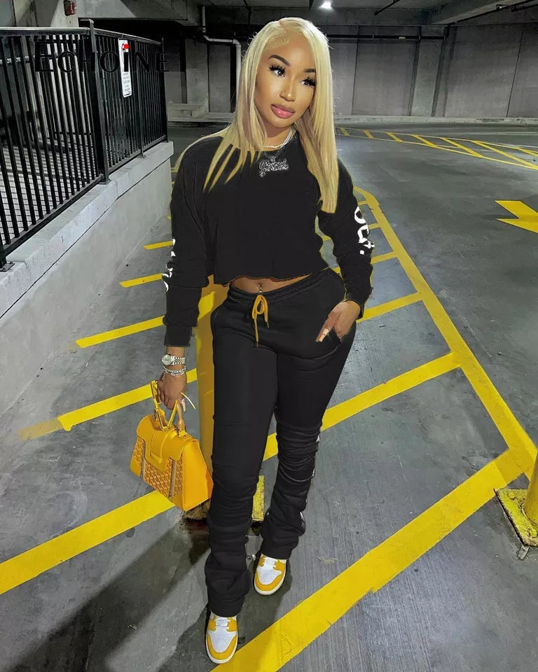 Spring Sexy Crop Top  Boot Cut Pants Set Gallery Dept.