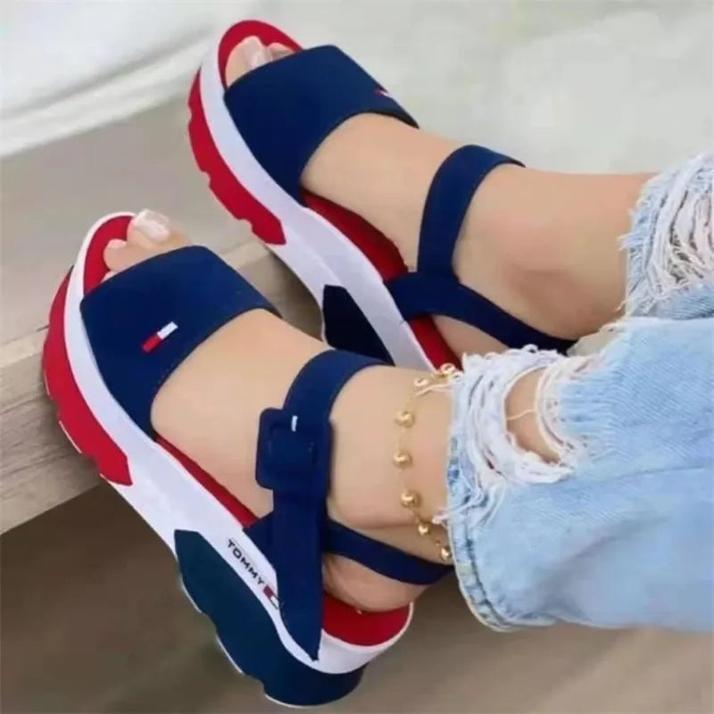 Tommy Hilfiger Stylish 2023 Summer Sexy High Heels Buckle Beach Platform