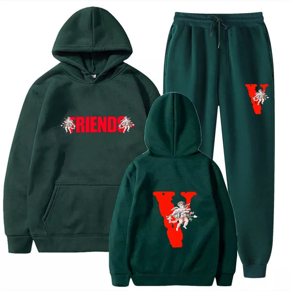 Famous Friends Vlone Hip Hop casual wear suit sportswear suit solid color pullover  sweat pants - TimelessGear9