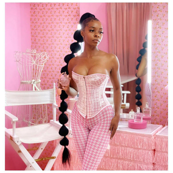 Houndstooth Print Corset Crop Top and Pants 2 Piece Set - TimelessGear9