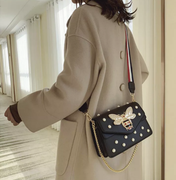 Luxury Black Elegance Designer Bee Logo Purse Bag - TimelessGear9