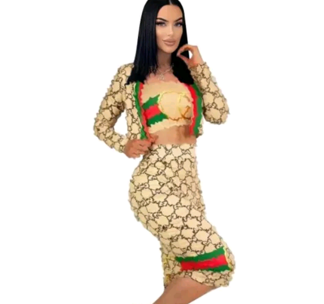 Fancy Designer Bodycon Casual Three Piece Luxury Skirt