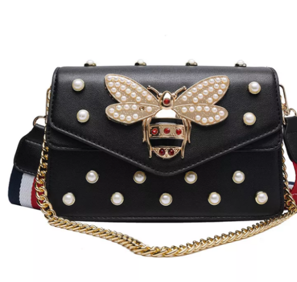 Luxury Black Elegance Designer Bee Logo Purse Bag - TimelessGear9