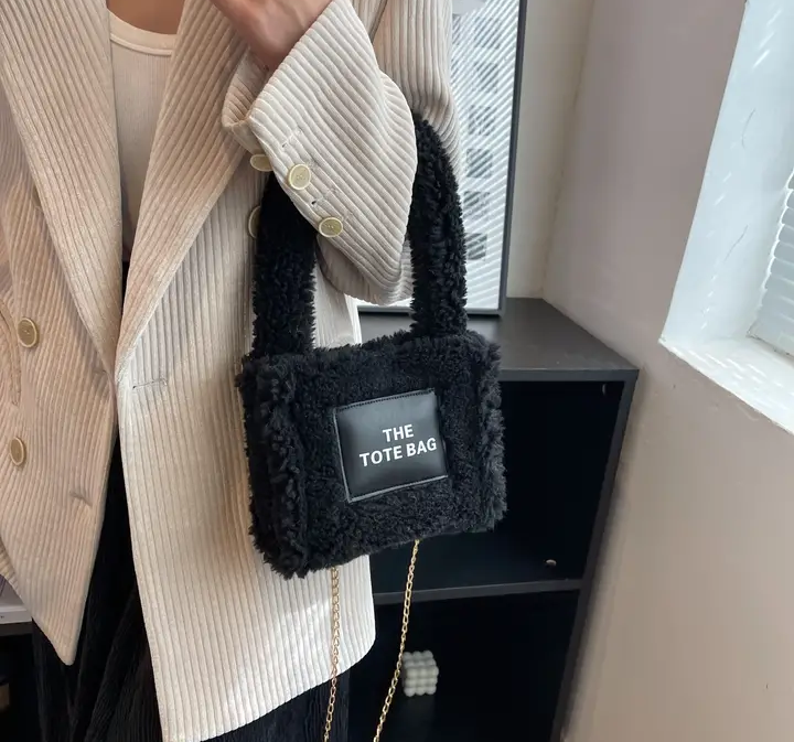 Fur Wool Filled Tote Crossbody Luxury Bag