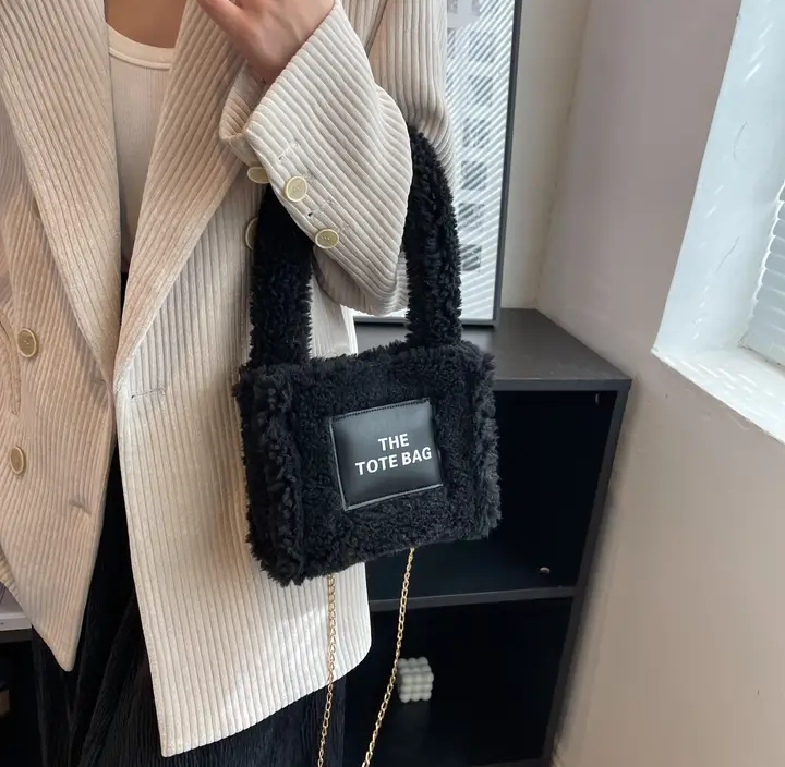 Fur Wool Filled Tote Crossbody Luxury Bag