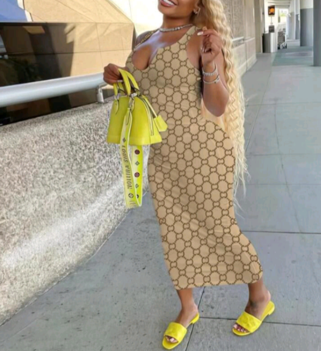 Women's Gucci Sleeveless V Neck Sexy Luxury Sun Beach Dress