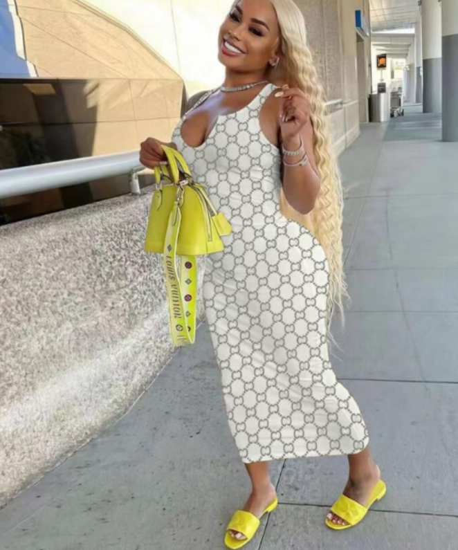 Women's Gucci Sleeveless V Neck Sexy Luxury Sun Beach Dress