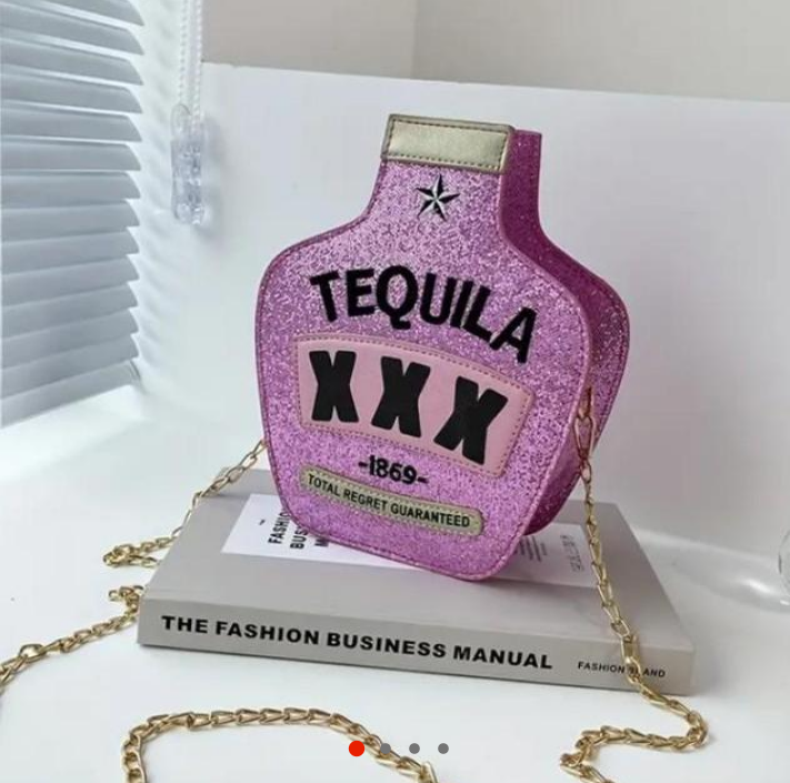 Tequila Luxury Wine Bottle Shape Novelty Bag With Chain