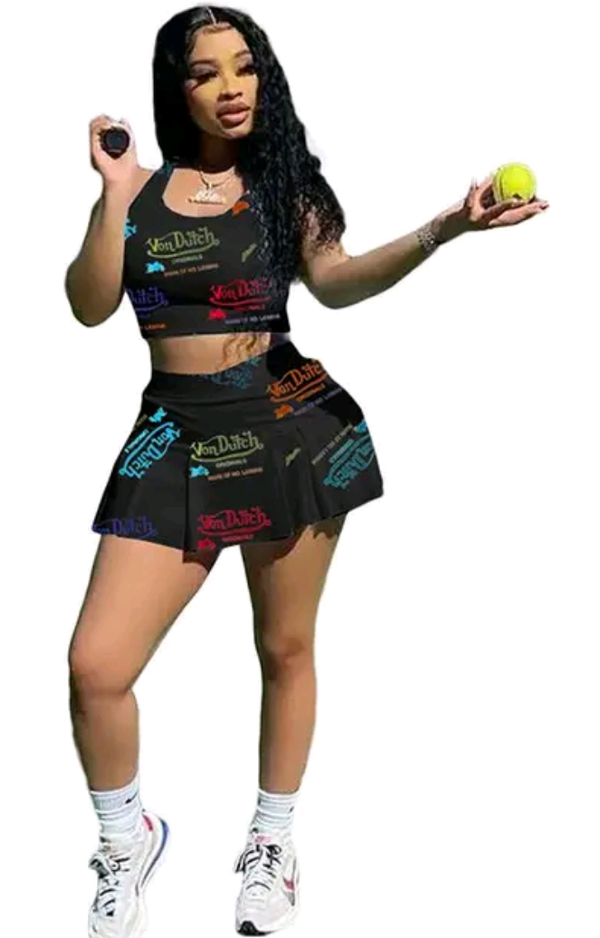 Spicy 2pcs Tank Top & Skort Set, Crop Tank Top & Skort, Sports Casual Two-piece Outfit, Women's Clothing