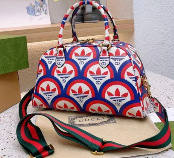 Adidas Duffle Bag Logo Designer Print Collaboration Leather Mini Blue, Red, White - TimelessGear9