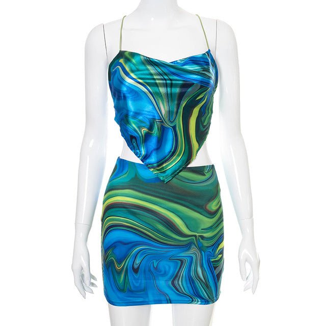 Adult Star Model Tie Dye Strapless Top and Skirt Two Piece Set Elegant - TimelessGear9
