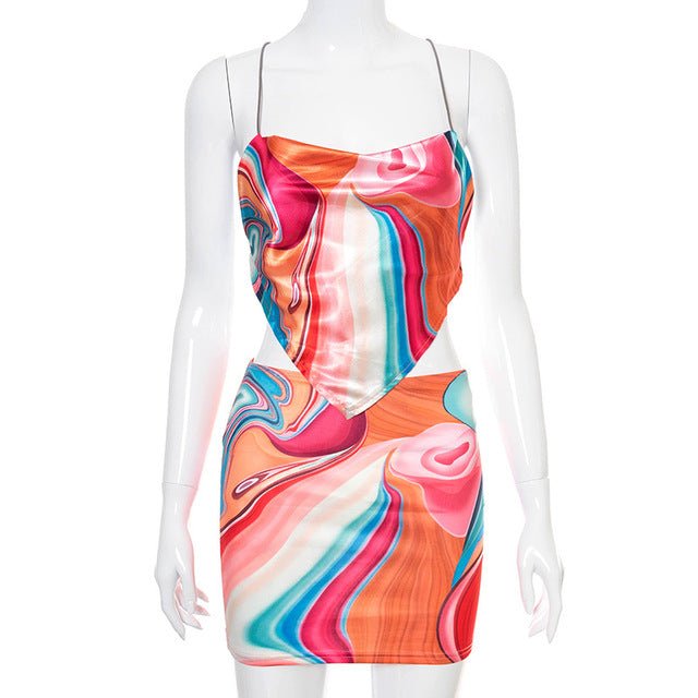 Adult Star Model Tie Dye Strapless Top and Skirt Two Piece Set Elegant - TimelessGear9