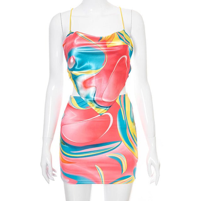 Adult Star Model Tie Dye Strapless Top and Skirt Two Piece Set Elegant - TimelessGear9
