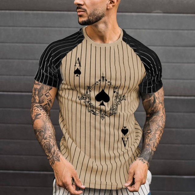 Athletic T-Shirt Striped T-Shirt Round Neck Fashion Poker Print Short Sleeve - TimelessGear9