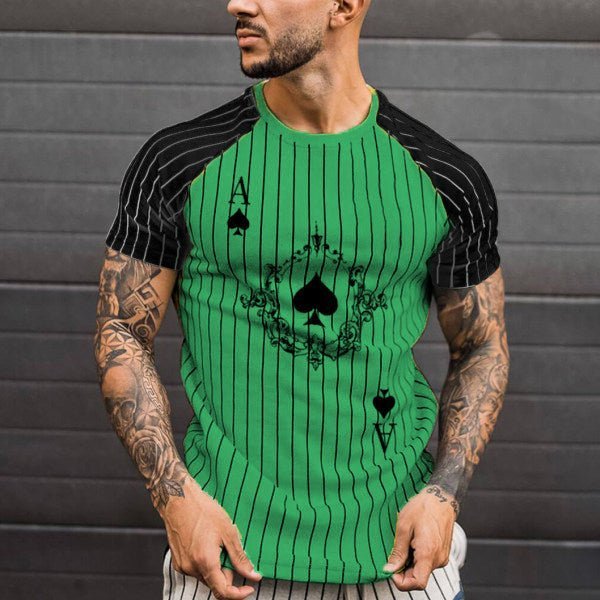 Athletic T-Shirt Striped T-Shirt Round Neck Fashion Poker Print Short Sleeve - TimelessGear9