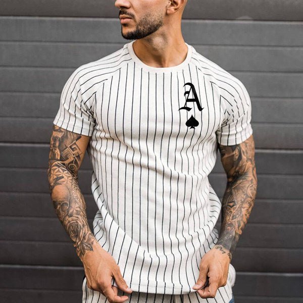 Athletic T-Shirt Striped T-Shirt Round Neck Fashion Poker Print Short Sleeve - TimelessGear9