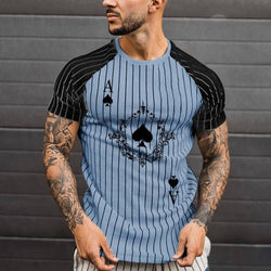 Athletic T-Shirt Striped T-Shirt Round Neck Fashion Poker Print Short Sleeve - TimelessGear9