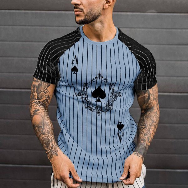 Athletic T-Shirt Striped T-Shirt Round Neck Fashion Poker Print Short Sleeve - TimelessGear9