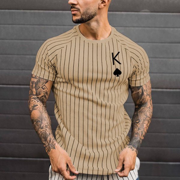Athletic T-Shirt Striped T-Shirt Round Neck Fashion Poker Print Short Sleeve - TimelessGear9