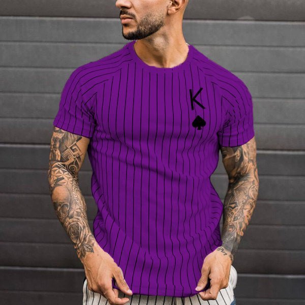 Athletic T-Shirt Striped T-Shirt Round Neck Fashion Poker Print Short Sleeve - TimelessGear9