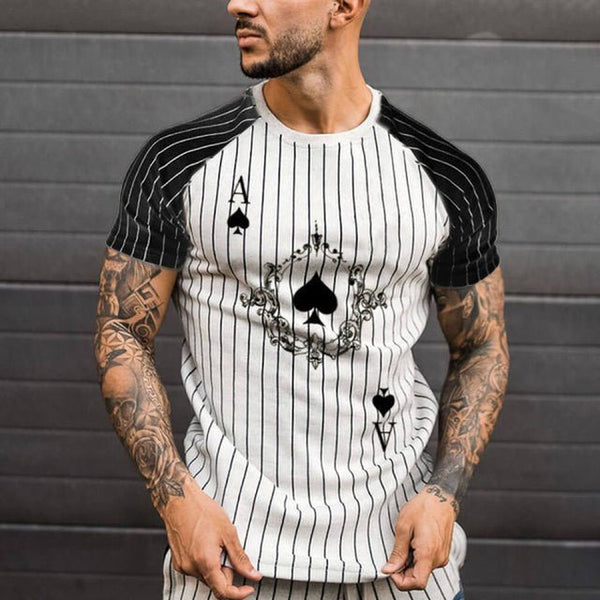 Athletic T-Shirt Striped T-Shirt Round Neck Fashion Poker Print Short Sleeve - TimelessGear9