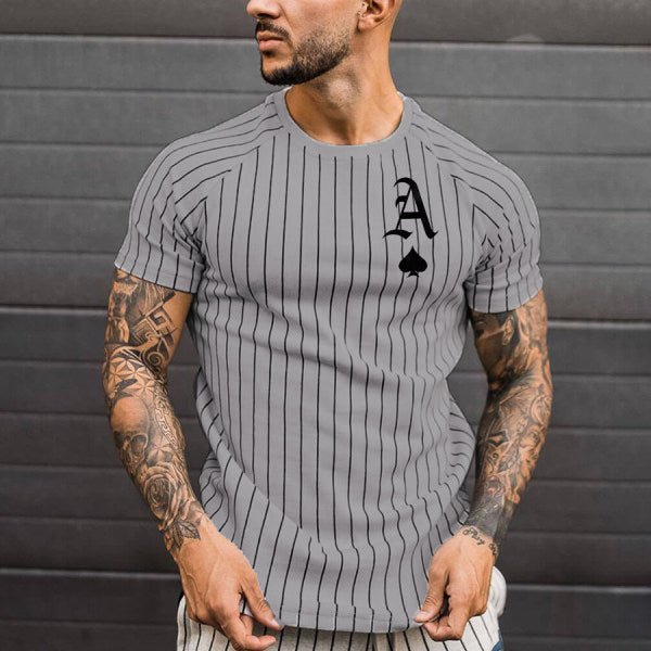 Athletic T-Shirt Striped T-Shirt Round Neck Fashion Poker Print Short Sleeve - TimelessGear9