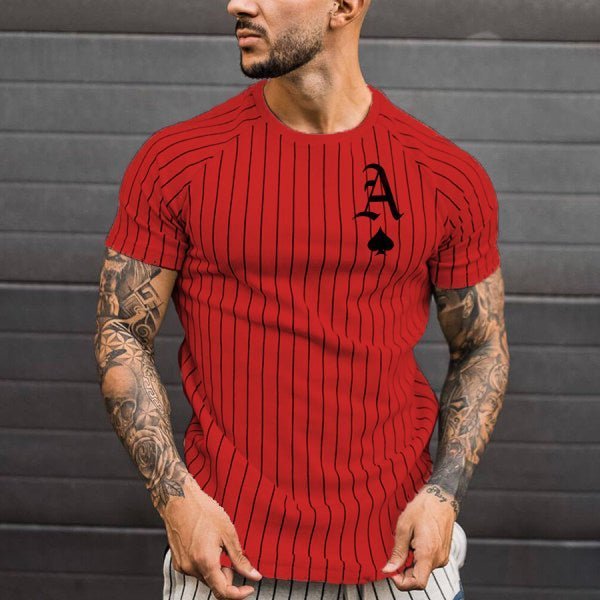 Athletic T-Shirt Striped T-Shirt Round Neck Fashion Poker Print Short Sleeve - TimelessGear9