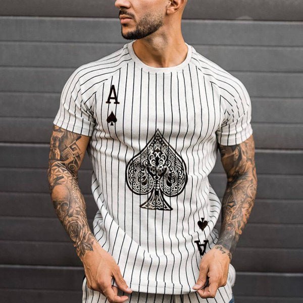 Athletic T-Shirt Striped T-Shirt Round Neck Fashion Poker Print Short Sleeve - TimelessGear9