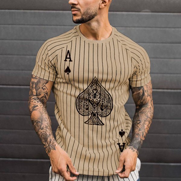 Athletic T-Shirt Striped T-Shirt Round Neck Fashion Poker Print Short Sleeve - TimelessGear9