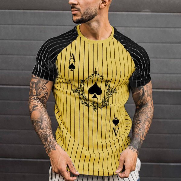Athletic T-Shirt Striped T-Shirt Round Neck Fashion Poker Print Short Sleeve - TimelessGear9