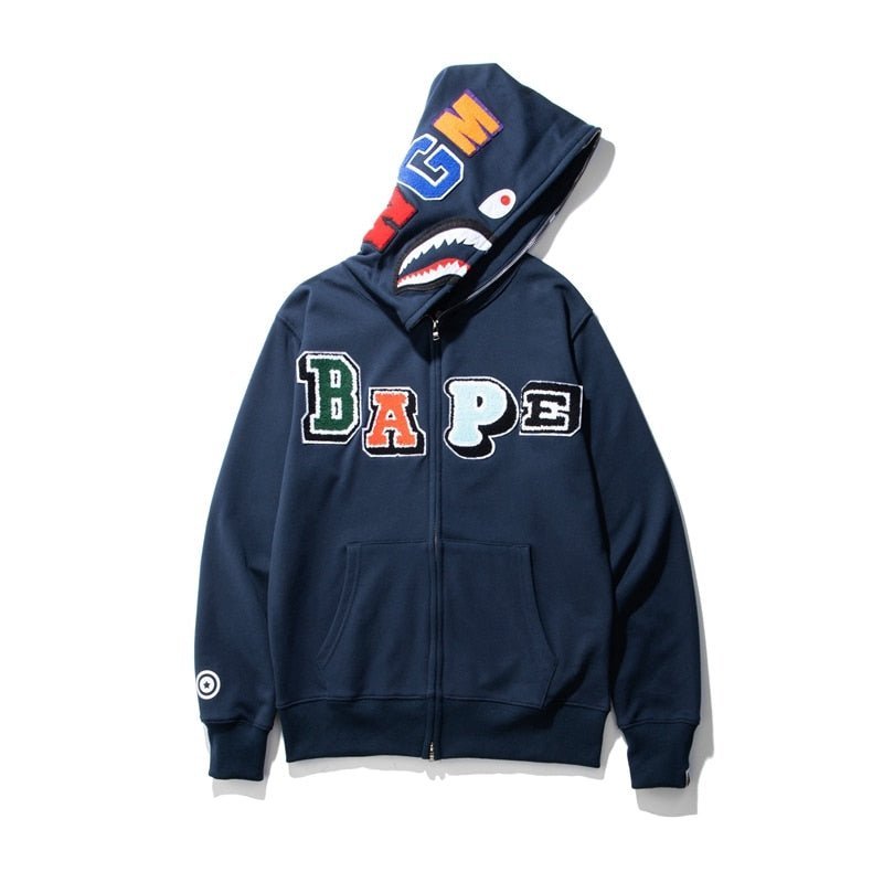 Bapesta Fashion New Shark Embroidered Letters BAPE Hip-hop Streetwear Hoodie - TimelessGear9