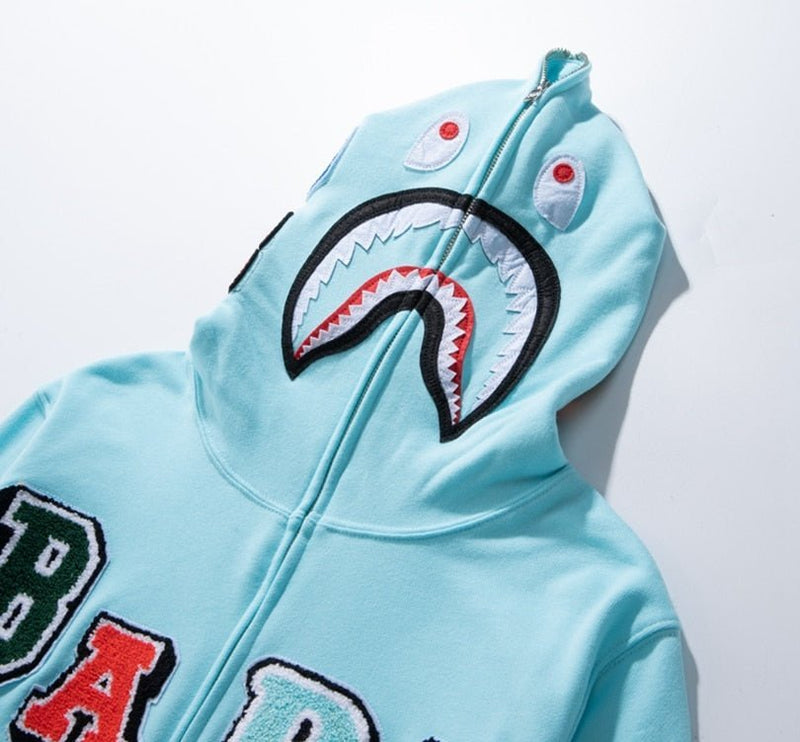 Bapesta Fashion New Shark Embroidered Letters BAPE Hip-hop Streetwear Hoodie - TimelessGear9
