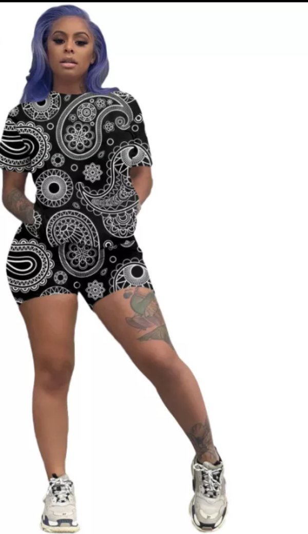Black Casual Street Urban Bandana Women's Short Set - TimelessGear9