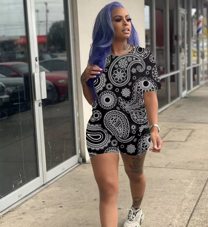 Black Casual Street Urban Bandana Women's Short Set - TimelessGear9