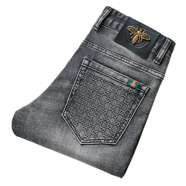 Unisex close-fitting jeans cotton slacks washed straight business casually