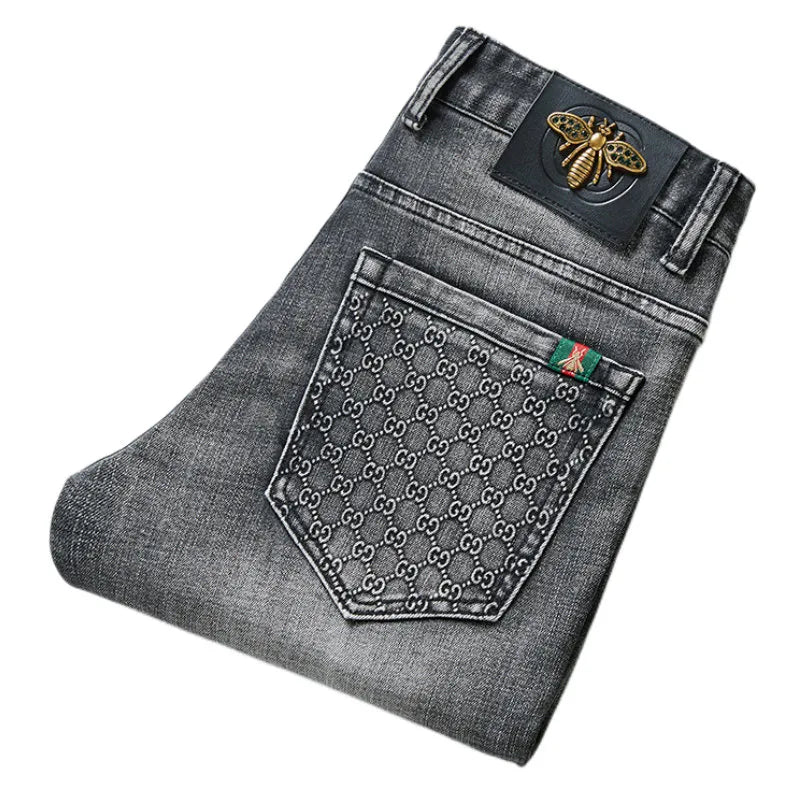 Unisex close-fitting jeans cotton slacks washed straight business casually
