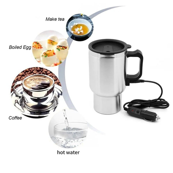 Car Electric Kettle Stainless Steel 450ml Kettle Pot Heated Automatic Shut Off for Water Tea Coffee Milk Car Kettle Thermos - TimelessGear9