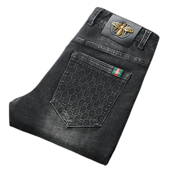 Unisex close-fitting jeans cotton slacks washed straight business casually