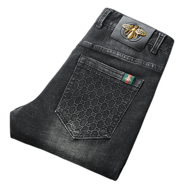 Unisex close-fitting jeans cotton slacks washed straight business casually
