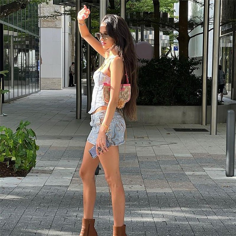 Denim Skirts Set Women Low Waist Lace Up Y2k Streetwear Mini Skirt Skirt Set Female Sexy Grunge Aesthetic Clothes - TimelessGear9