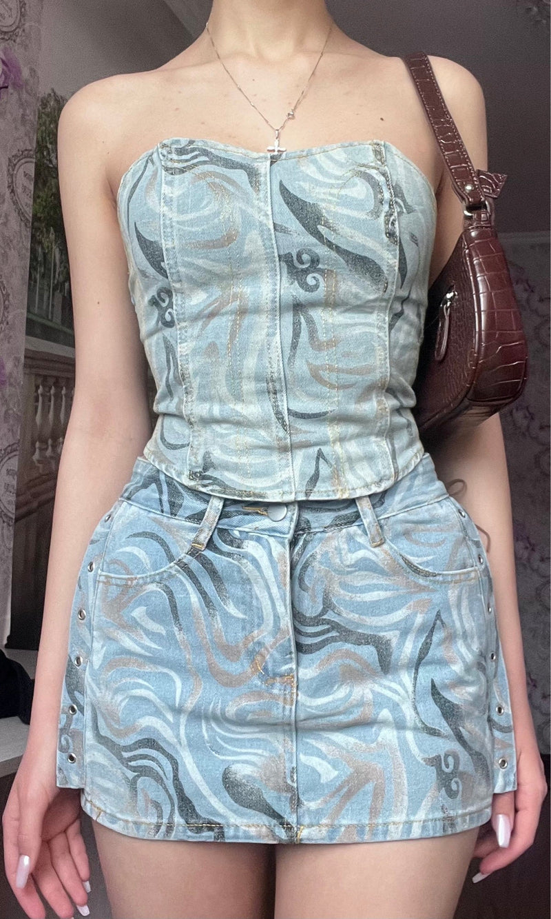 Denim Skirts Set Women Low Waist Lace Up Y2k Streetwear Mini Skirt Skirt Set Female Sexy Grunge Aesthetic Clothes - TimelessGear9