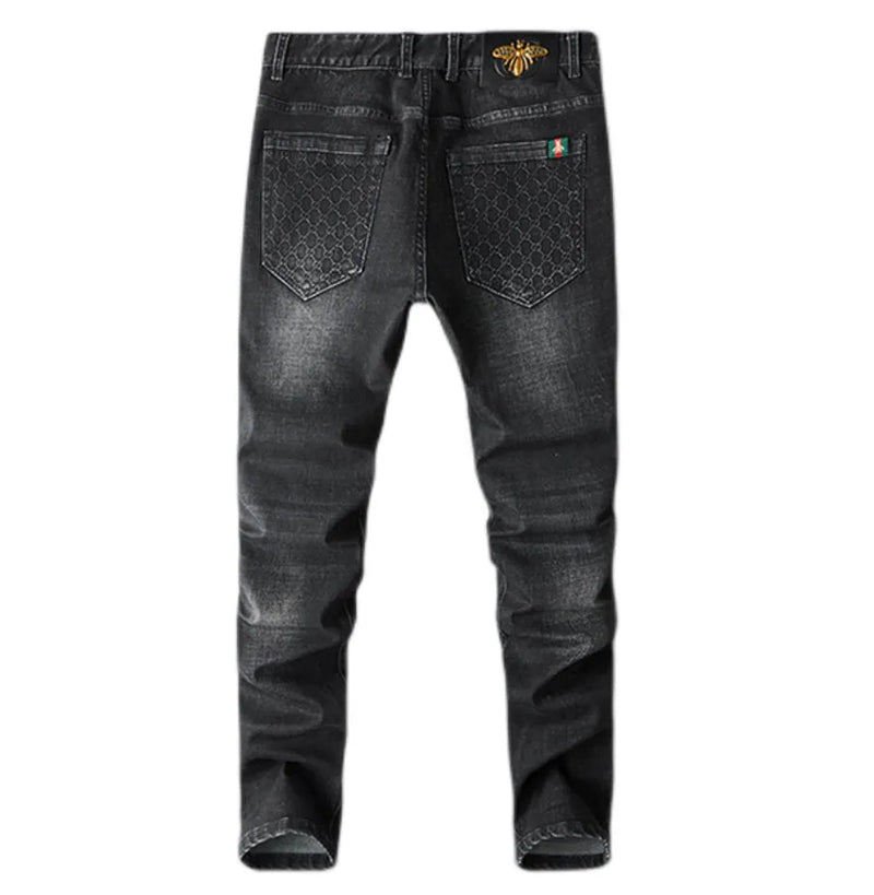 Unisex close-fitting jeans cotton slacks washed straight business casually