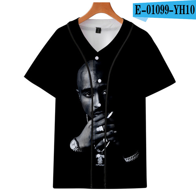 Tupac 2pac T-shirt Short sleeve O-Neck Baseball shirt Hip Hop Swag - TimelessGear9