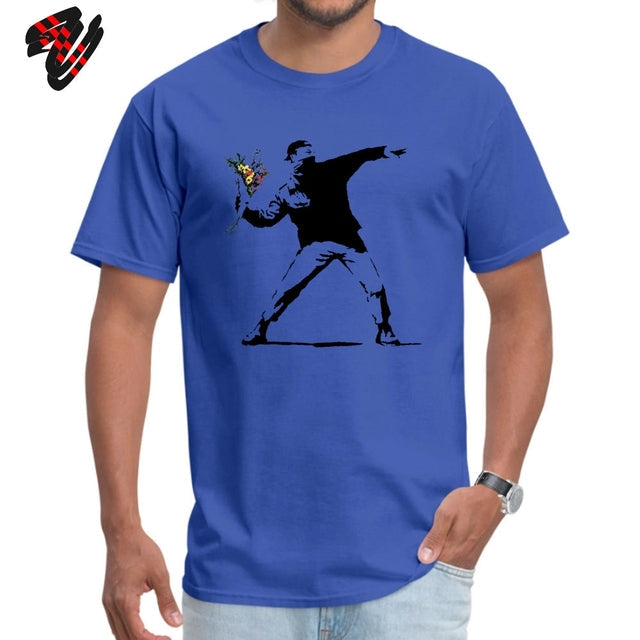 Swag Banksy Flower Thrower T Shirts 100% Cotton Fabric Men Tshirt Mens T-shirts Novelty Street Art - TimelessGear9