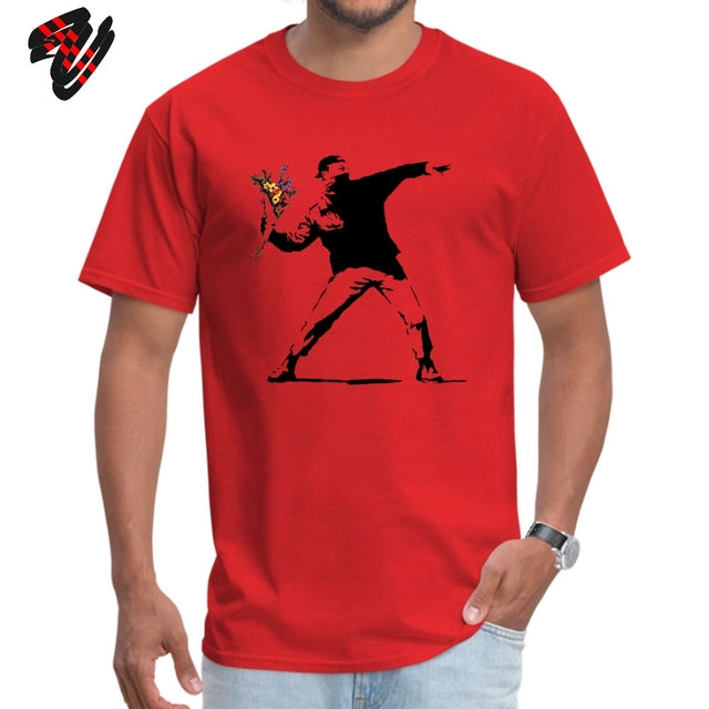 Swag Banksy Flower Thrower T Shirts 100% Cotton Fabric Men Tshirt Mens T-shirts Novelty Street Art - TimelessGear9