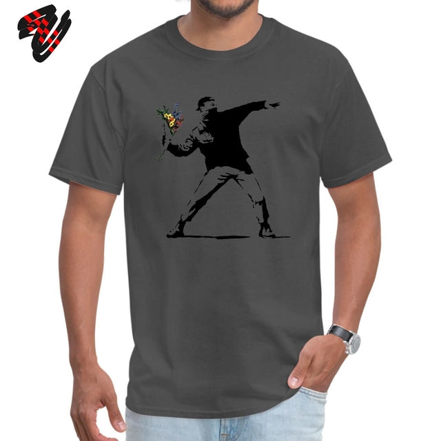 Swag Banksy Flower Thrower T Shirts 100% Cotton Fabric Men Tshirt Mens T-shirts Novelty Street Art - TimelessGear9