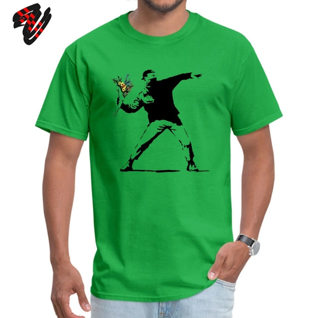 Swag Banksy Flower Thrower T Shirts 100% Cotton Fabric Men Tshirt Mens T-shirts Novelty Street Art - TimelessGear9