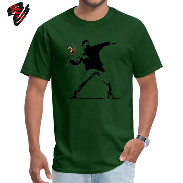 Swag Banksy Flower Thrower T Shirts 100% Cotton Fabric Men Tshirt Mens T-shirts Novelty Street Art - TimelessGear9