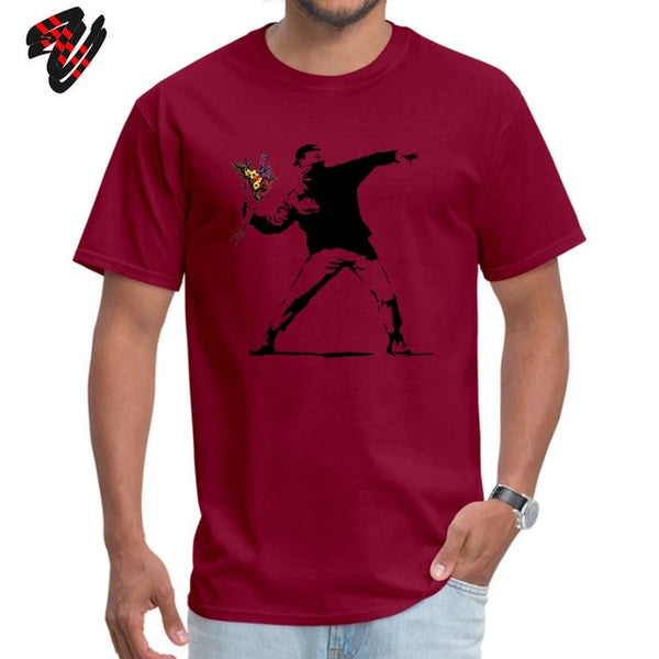 Swag Banksy Flower Thrower T Shirts 100% Cotton Fabric Men Tshirt Mens T-shirts Novelty Street Art - TimelessGear9