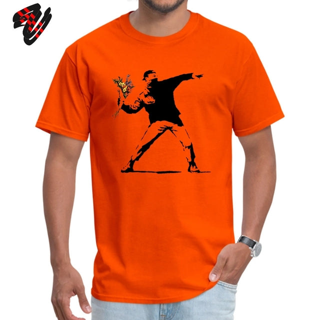 Swag Banksy Flower Thrower T Shirts 100% Cotton Fabric Men Tshirt Mens T-shirts Novelty Street Art - TimelessGear9